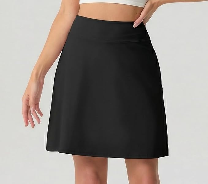 PrinStory 19" Tennis Skirt for Women Athletic Skort with Zipper Pockets | Workout Skort, Built-in Shorts, High Waisted, Split Hem, Knee Lentgh, Golf, Pickleball, Sports
