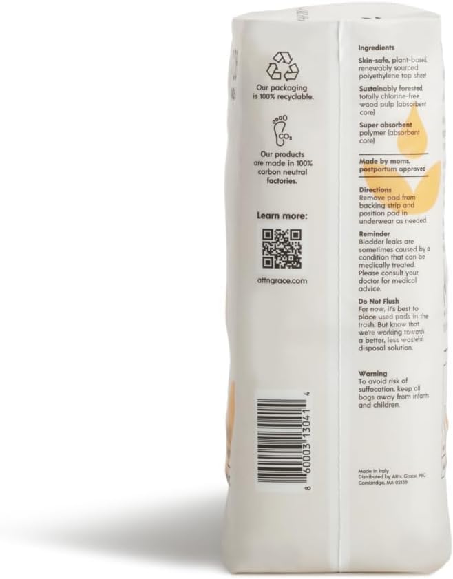 Attn: Grace Moderate Incontinence Pads for Women, 4-Pack (112 Pads Total / 28 per Pack) - Plant-Based, High Absorbency, Breathable - Incontinence Pads for Moderate Bladder Leaks & Sensitive Skin