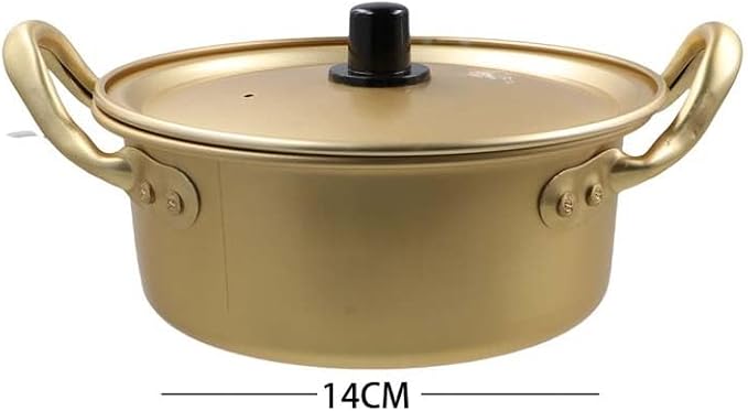 Golden Stainless Steel Ramen Pot with Double Handle, Small Korean Cooking Pot for Soup, Noodle Pot Fast Heating for Kitchen(5.5inch/14cm)