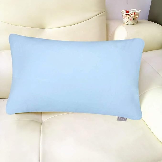 4-Pack 100% Cotton Lumbar Comfortable Solid Decorative Throw Pillow Case,Thmyo Rectangle Cushion Cover Pillowcase Sublimation Blank Pillow Covers DIY Throw Pillowcase(12x20inch/30x50cm, Light Blue)