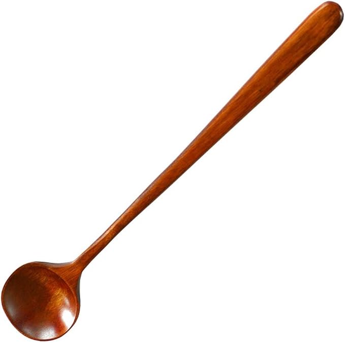 Long Soup Spoons, 11In Korean Style Natural Wood Long Handle Round Spoons | for Soup Mixing Stirrer Kitchen Tools Utensils
