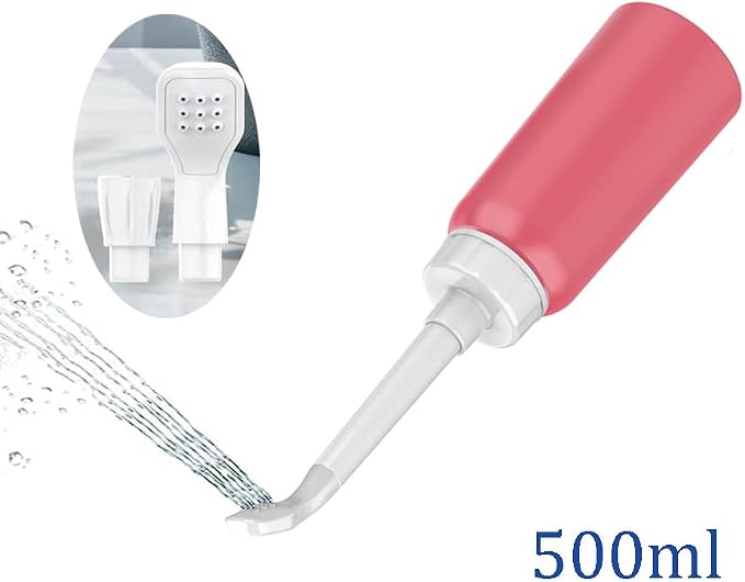 Wolfbeam The Original XL Butt Shower Portable Bidet, Pink, 500ml | 17oz, 2 Nozzle, Scalable Tube, Travel Bidet Douche Bottles for Women, Peri Bottle Postpartum for Feminine Care