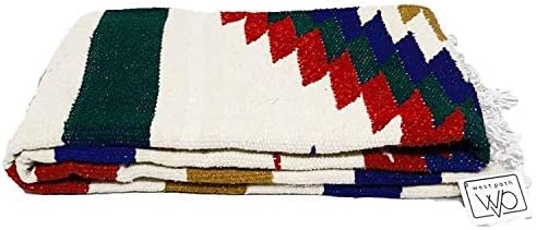 Open Road Goods Aztec Navajo Style Blanket, Throw, or Yoga Bolster - Handwoven Mexican Diamond Blanket (White Fiesta Blanket)