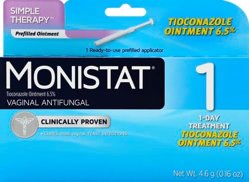 Monistat 1-Day Yeast Infection Treatment for Women, 1 Pre-Filled Tioconazole Cream Applicator, Fast-Acting Relief for Vaginal Itching, (Pack of 4)
