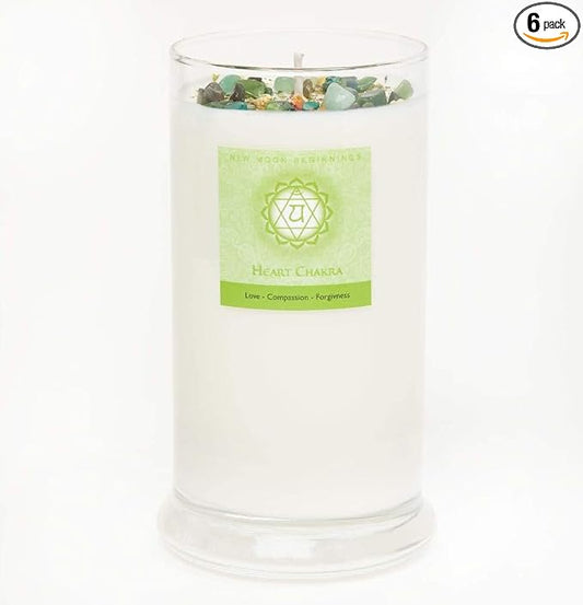 Heart Chakra Candle by New Moon Beginnings - Chakra Candles - Dried Flower, Herb, & Crystal Candles - Aromatherapy Candles - Soy Candle