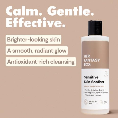 Her Fantasy Box | Sensitive Skin Soother Gentle Body Wash – Fragrance-Free Probiotic Cleanser with Chamomile, pH Balanced, Vegan & Cruelty Free, 16 oz