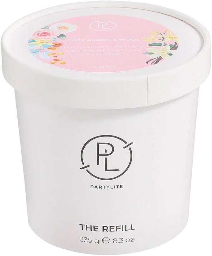 PartyLite Cozy Amber & Wool Scented Candle Refill, Notes of Whipped Vanilla & Soft Suede with Cozy Musk, 10oz 1-Wick Aromatherapy Candle, Upto 40 Hours of Luxury Fragrance, Sustainable Premium Soy Wax