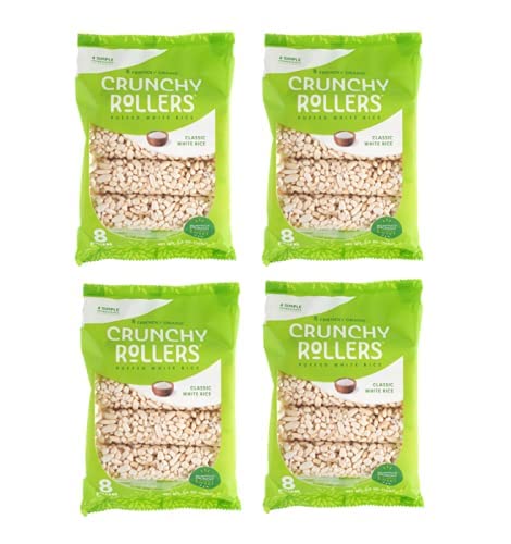 Friendly Grains - Crunchy Rollers - Sweet Rice Snacks, Crispy Puffed Rice Rolls, Healthy Snack Rolls for Adults and Kids - Classic White Rice - 3.5 oz Individual Packs (4 Packs of 8)