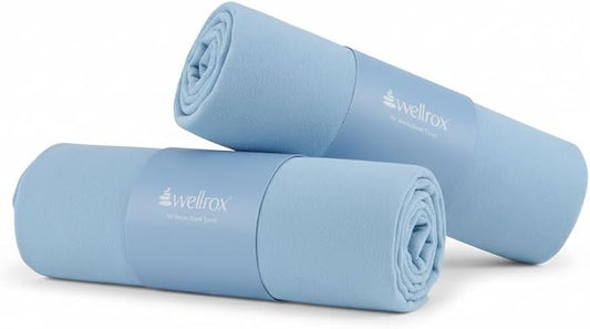 Wellrox Microfiber Hand Towel- Absorbent Sweat Towels, Workout Towels for Women- Yoga Mat Towel for Pilates, Hot Yoga, Gym Workouts (2 Pack, Blue)