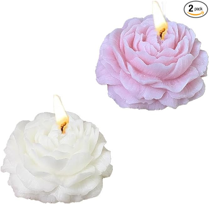 Peony Candles Gifts for Women, Soy Wax Aromatherapy Candle, Room Decor Cute Flower Shaped Scented Candles (White+Pink)