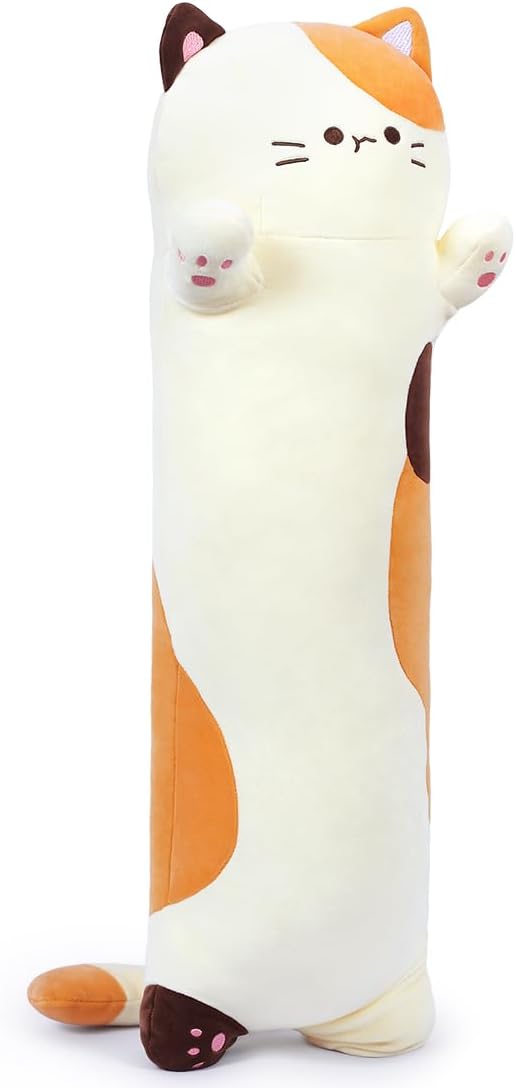 Long Plush Toy Cat Pillow Cute Plush Cat Toy Doll Stuffed Animal Cat Hugging Pillow for Sleeping Gift for Kids and Girls(Beige,110cm/43.3in)