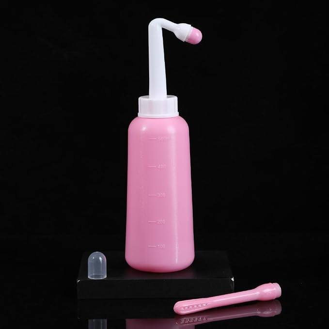 Peri Bottle Vaginal Douche- Postpartum and Perineal Care，Multi-Functional Douche Bottle for Women, 2IN1 Short Punch+Long Punch, 500ml, Pink