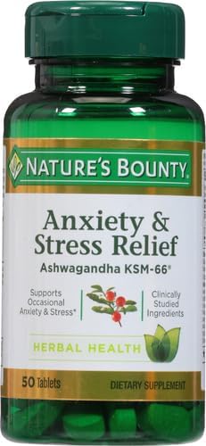 Nature's Bounty Stress Relief Ashwagandha KSM 66 Tablets,Mood Support,50 Count (Pack of 3)
