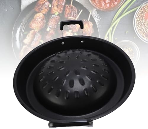 Asixxsix Thai Korean BBQ Grill Pan, Aluminum BBQ Grill Topper, 2 in 1 Non Stick Smoke Steak Grill Charcoal Pan Pork Hot Pot, Even Heating Barbecue Grill Plates, Camping BBQ Pan (35cm/13.78in Black)