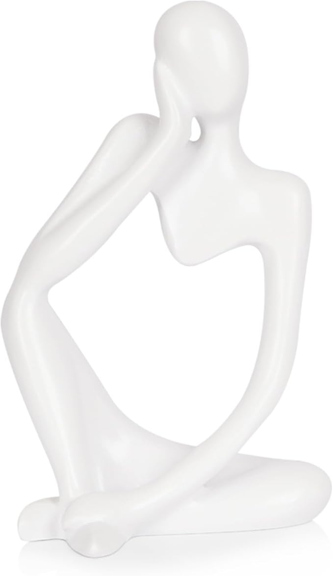 Sandstone Resin Thinker Statue Style Abstract Sculpture, White, Left | Small Statue Collectible Figurines, Modern Aesthetic Ornament for Home Office Bookshelf Desktop Coffee Table Decor