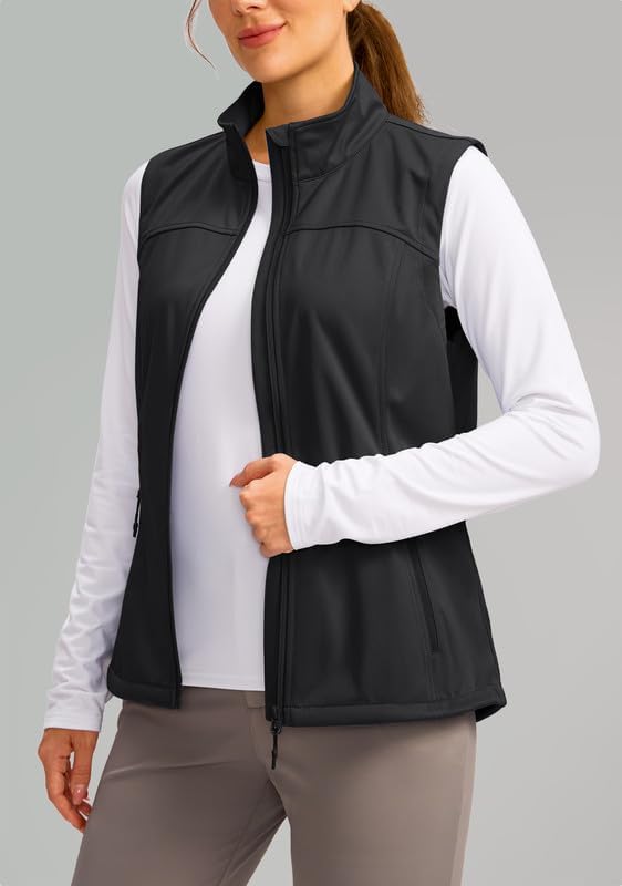 Soothfeel Women's Vest with Zipper Pocekts Lightweight Softshell Sleeveless Jacket Hiking Travel Golf Running Vest for Women