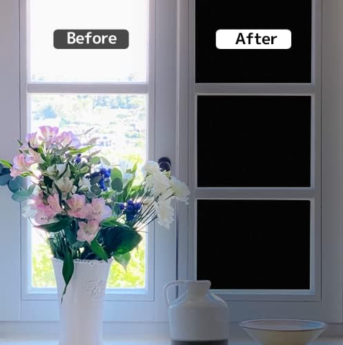KESPEN Total Blackout Window Film Privacy Static Cling 100% Light Blocking Room Darkening Window Cover Heat Control Anti-UV Glass Sticker Window Tint for Home with Grid Line, 17.5 Inch X 6.5 Feet