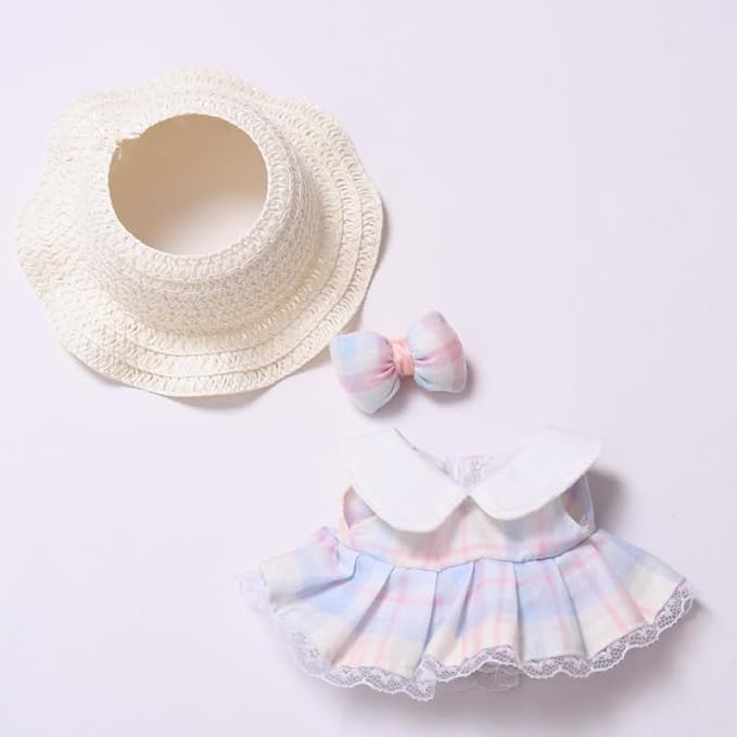 Clothes for 17cm Dolls High-End Fashion Cute Style Doll Outfit 3 Piece Set Including a Dress, Bows and Hats - Premium Dolls Accessories for Play & Display - White (No Doll)