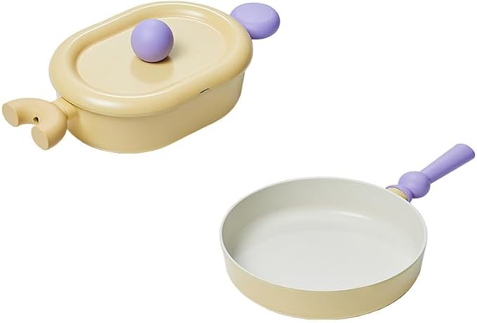 Neoflam Better Finger Cookware Set - Yellow, 3-Piece Ceramic Coating Kitchen Pot and Pan