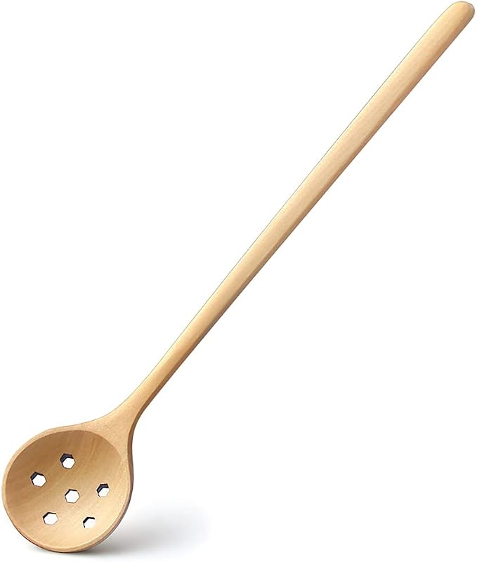 1 Pcs Olive Wooden Spoon,11 In Korean Style Long Handle Round Slotted Spoon | Long Slotted Spoon for Jam Olive