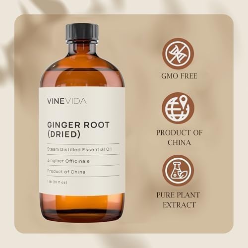 VINEVIDA Dried Ginger Root Essential Oil 16 oz - Undiluted Ginger Root Oil 16 oz - Ginger Root Candle Oil Scent - DIY Candle Scents for Candlemaking - Bulk Essential Oil for Soap Making