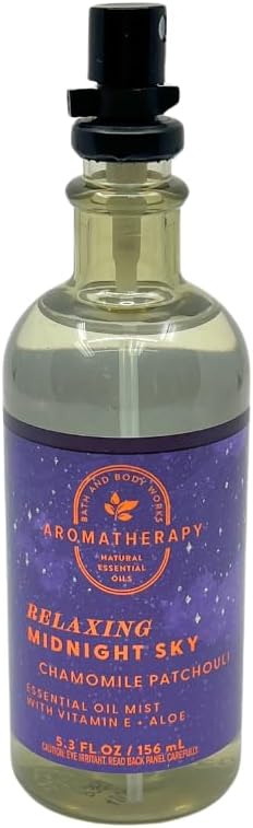 Bath & Body Works Aromatherapy Relaxing Midnight Sky Chamomile Patchouli Essential Oil Mist Gift Set with a Red Bow for Holidays & Gifts – Pack of 2