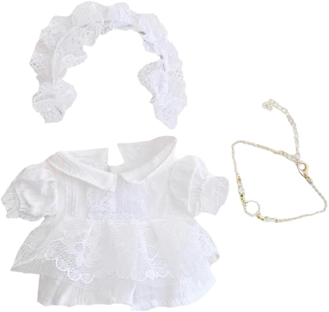 niannyyhouse 10cm-15cm Plush Doll Clothes White Headdress Dress Accessories Compatible with 17cm Labubu Doll