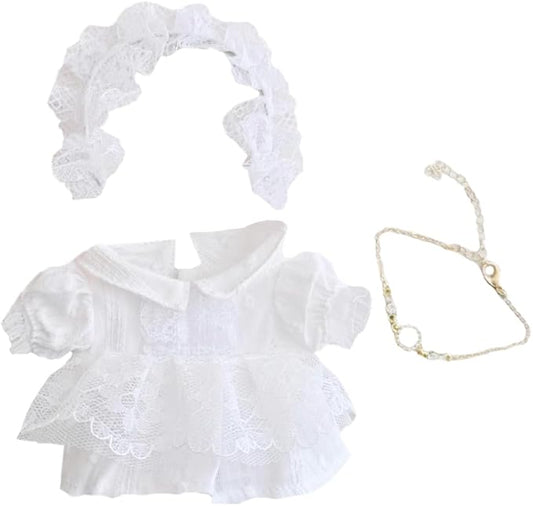niannyyhouse 10cm-15cm Plush Doll Clothes White Headdress Dress Accessories Compatible with 17cm Labubu Doll