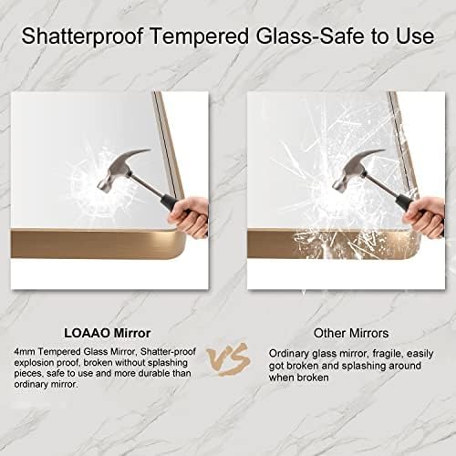 LOAAO 72"X36" Gold Bathroom Mirror | Rounded Rectangle, Brushed Gold Frame, Wall-Mounted, Anti-Rust, Tempered Glass, Hangs Horizontally or Vertically