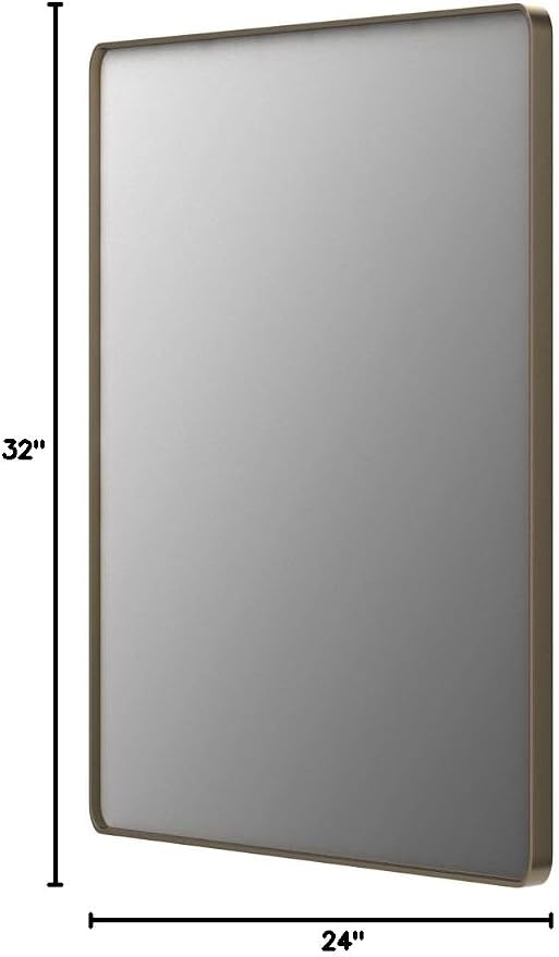 LOAAO 24"X32" Bronze Bathroom Mirror for Vanity | Rounded Rectangle, Brushed Bronze Metal Frame, Anti-Rust, Hangs Horizontally or Vertically