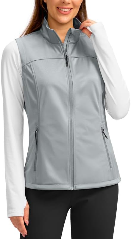Soothfeel Women's Vest with Zipper Pocekts Lightweight Softshell Sleeveless Jacket Hiking Travel Golf Running Vest for Women