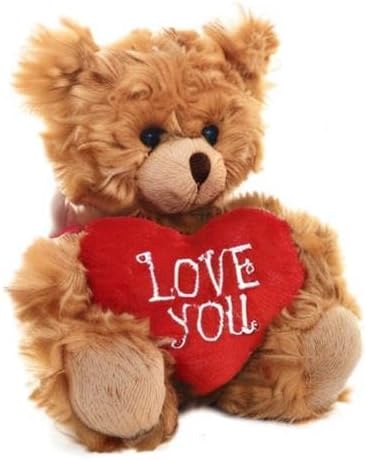Plush Stuffed Animal Mocha Heart Bear – Love You Bears- Toy for Kids & Adults Valentine's Day - Embroidered Heart Pillow (9 inch, Love You)