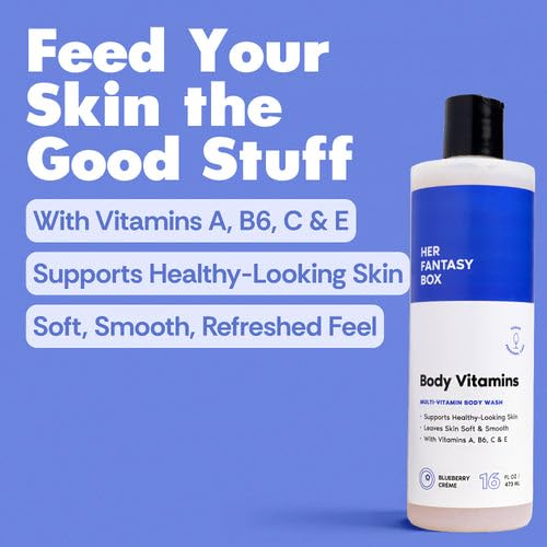 Her Fantasy Box | Body Vitamins Moisturizing Body Wash – Multi-Vitamin Cleanser with Vitamins A, B6, C & E, Hydrating & pH Balanced, Vegan & Cruelty Free, 16 oz