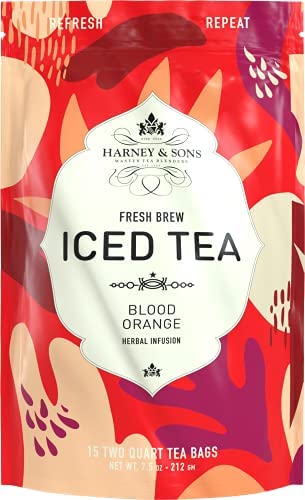 Harney & Sons Fresh Brew Iced Tea, Blood Orange Black Tea, 15 Iced Tea Bags, Brews Up to 30 Quarts, Refreshing Citrus Flavor