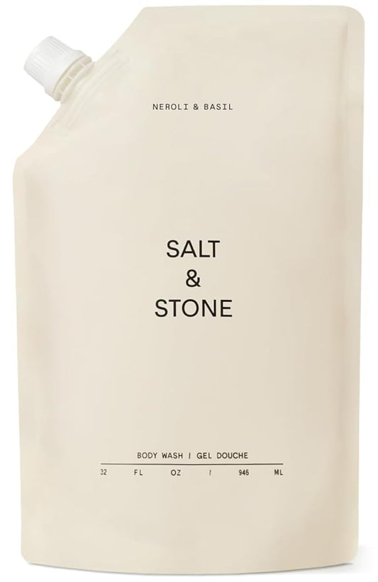Salt & Stone Body Wash with Antioxidants for Deep Moisture | For Women & Men, Sulfate, Paraben, & Dye Free, Leaving Skin Soft and Hydrated | Neroli & Basil Refill 32 fl oz