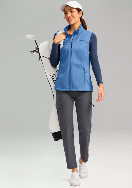 Soothfeel Women's Vest with Zipper Pocekts Lightweight Softshell Sleeveless Jacket Hiking Travel Golf Running Vest for Women