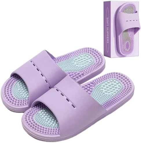 Acupressure Massage Slippers Acupressure Foot Massager Shoes Reflexology Sandals Gift for Men Women Reduce Feet Neuropathy Pain Relief and Tension (Light Purple,US Women 5-6/men 3.5-4.5)