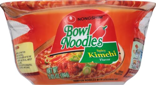 Nongshim Ramen Noodles, Gourmet Instant Ramen bowl, Premium Microwavable Noodle Soup, Kimchi, 3.03 Ounce (Pack of 2)