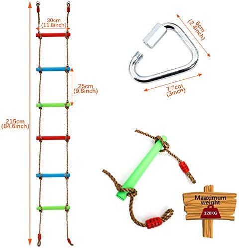 7FT Colorful Camping Rope Ladder for Kids - Hanging Climbing Ladder for Swing Set, Playground, Tree House, Ninjaline, Indoor & Outdoor Play Set
