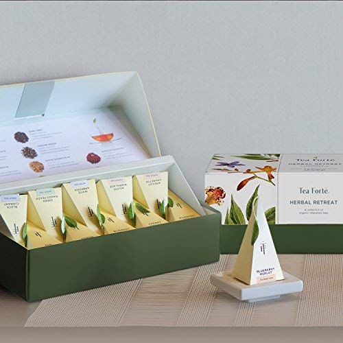 Tea Forte Premium Presentation Box Gift Set Sampler, 20 Count, Assorted Blends Individually Wrapped Handcrafted Pyramid Infuser Bags, Herbal Retreat Tea