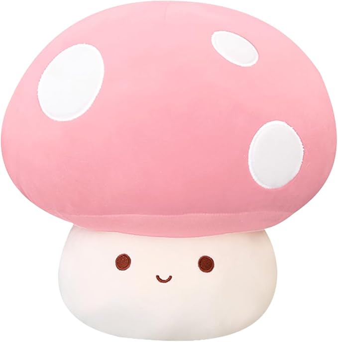Cute Pink Mushroom Plush Pillow, 3D Soft Mushroom Plushie Hugging Pillow Gift for Girls Kids, Christmas Birthday Decor