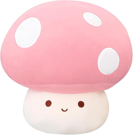 Cute Pink Mushroom Plush Pillow, 3D Soft Mushroom Plushie Hugging Pillow Gift for Girls Kids, Christmas Birthday Decor