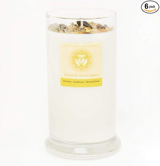 Solar Plexus Chakra Candle by New Moon Beginnings - Chakra Candles - Dried Flower, Herb, & Crystal Candles - Aromatherapy Candles - Soy Candle
