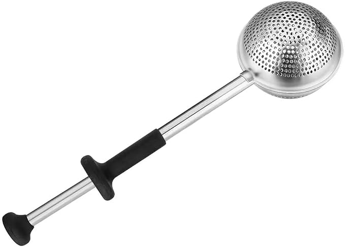 Stainless Steel Tea Strainer for Loose Tea with Silicone Good Grip Long Handle, Fine Mesh Tea Infuser Ball Dusting Wand for Flour n Sugar