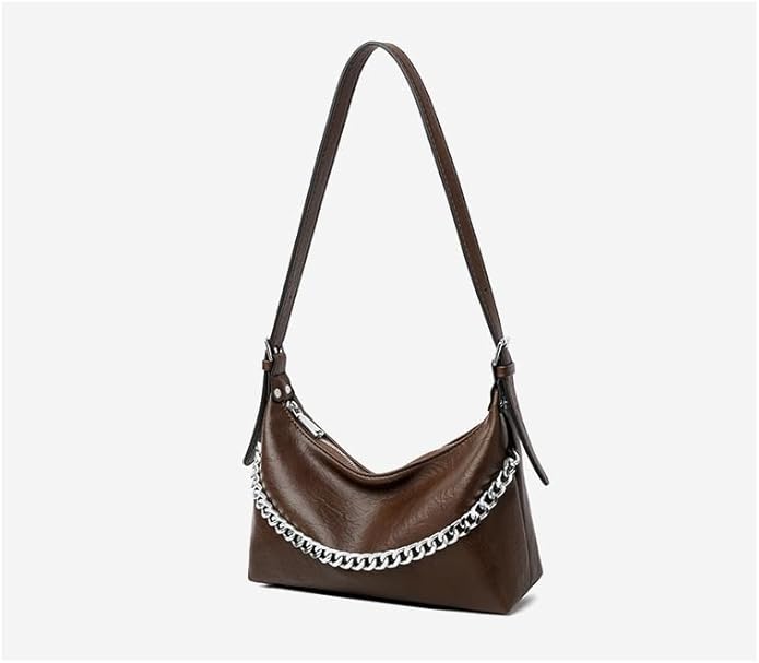 Women Shoulder Bag PU Leather Classic Trendy Purse with Adjustable Strap Chain Decoration