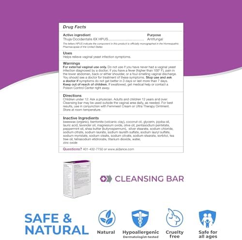 Aidance Femmesil Feminine Care Antifungal Treatment 2-Product Kit: Vaginal Antifungal Cream + Daily Vaginal Antifungal Soap Bar, Dermatalogist Tested (1.7 oz + 75gm bar)