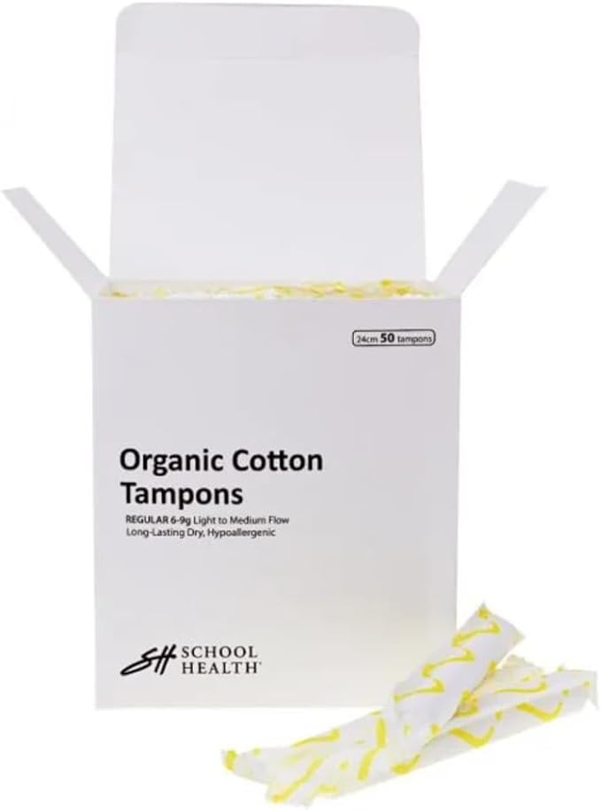 School Health - Organic Cotton Tampons, Light - Medium, Leak Protection & Easy Insertion | Non-Toxic 50 Count