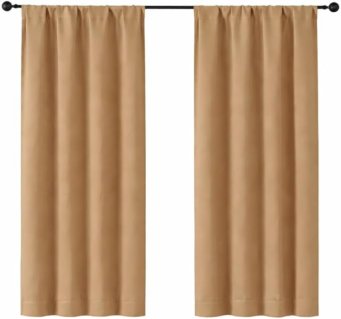 Simplebrand Ava Taupe Blackout Curtains for Bedroom 63 Inch Length 2 Panels Set, Solid Thermal Insulated Energy Saving Rod Pocket Window Treatment Curtains Blackout Drapes, W40 x L63 Inch, Taupe