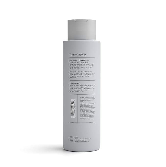 Bevel Exfoliating Body Wash for Men - Dark Cassis Scent with Charcoal and Argan Oil, 16 Oz (Packaging May Vary)
