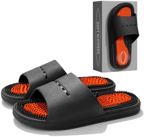 Acupressure Massage Slippers Acupressure Foot Massager Shoes Reflexology Sandals Gift for Men Women Reduce Feet Neuropathy Pain Relief and Tension (Black,US Women 8-9/ Men 6.5-7.5)
